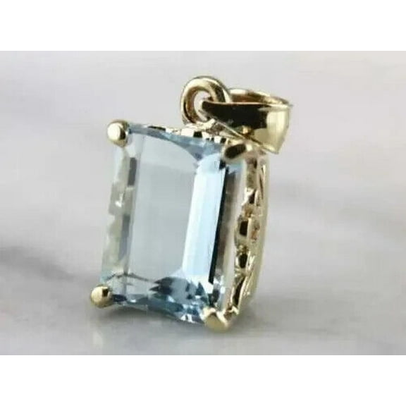 4 Ct Emerald Cut Aquamarine Solitaire Pretty Pendant For Women 14K Yellow Gold Plated