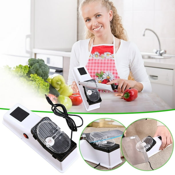 Afilador de cuchillos eléctrico | Afilado rápido de cuchillos y tijeras en 5 segundos | Alimentación por USB con cubierta protectora | Diseño de ABS y acero inoxidable
