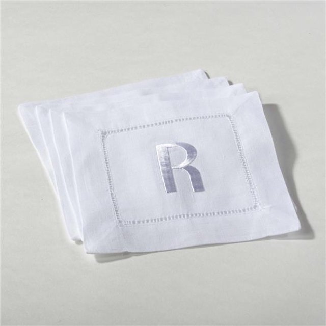 Saro Lifestyle 023R.W6S Lettre Monogrammée R Coaster&44; Blanc - Lot de 4