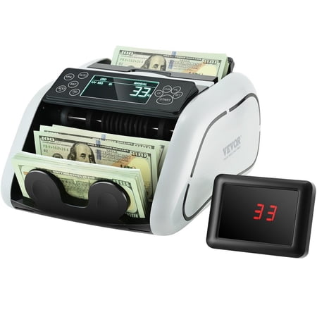 VEVOR Money Counter Machine Bill Counter with UV MG IR and DD Counterfeit Detection USD & EUR Cash Counting Machine with Large LCD & External Display for Small Business