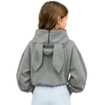 thumbnail image 4 of Girls Rabbit Ears Zip‑Up Hoodie, Kids Solid Color Full Zip Long Sleeve Sweatshirt Outerwear, Cute Casual Hooded Jacket for Autumn Winter School Daily Wear(Grey,5-6 Years), 4 of 6