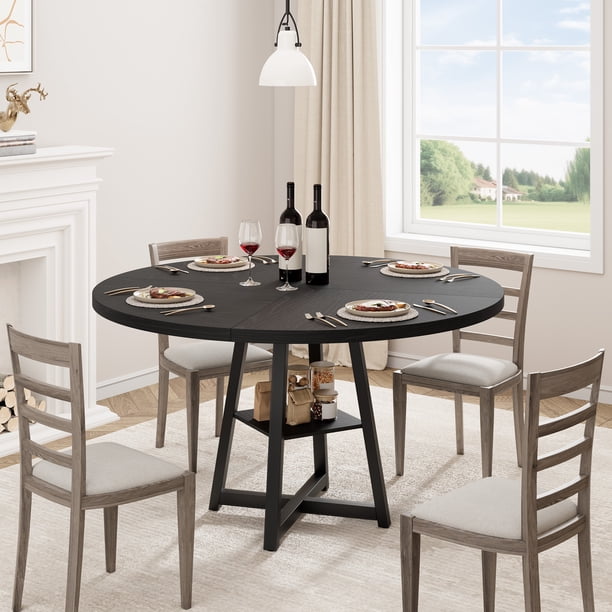 Yeshouse Mesa de comedor redonda de 47'' para 4 personas, mesa de cocina rústica, mesa de comedor moderna con patas de metal, mesa redonda para espacios pequeños para cocina y comedor