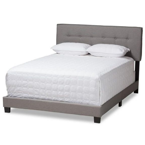 Bowery Hill Fabric Tufted Queen Bed in Light Grey