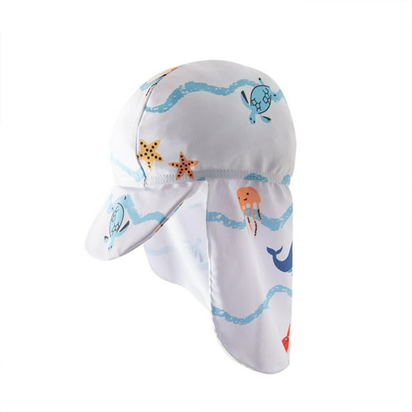 TOOYOU Toddler Boy Swimsuit Kids Long Sleeve White Seaworld With Hat Practical And Durable Bathing Suit For Child Size 6-7 Years,White