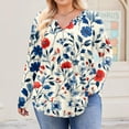 thumbnail image 4 of TQWQT Womens Tops Plus Size Flowy Fall Long Sleeve Tops Floral Print T-Shirt V Neck Henley Shirts Loose Casual Clothes for Women Blue XL, 4 of 4