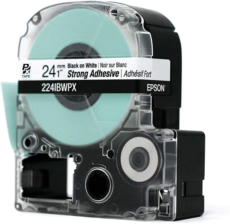 Epson LABELWORKS 224BWPX - Black on White PET Label Maker Tape - 1" (24MM) Wide, 30'