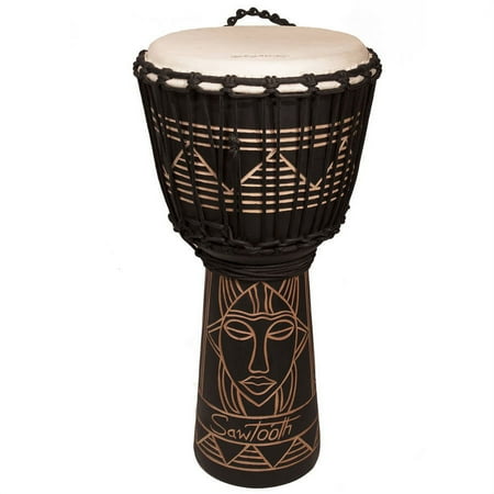 Sawtooth Harmony Series 12" Hand-Carved Spirit Design Rope Djembe, Satin Black Finish