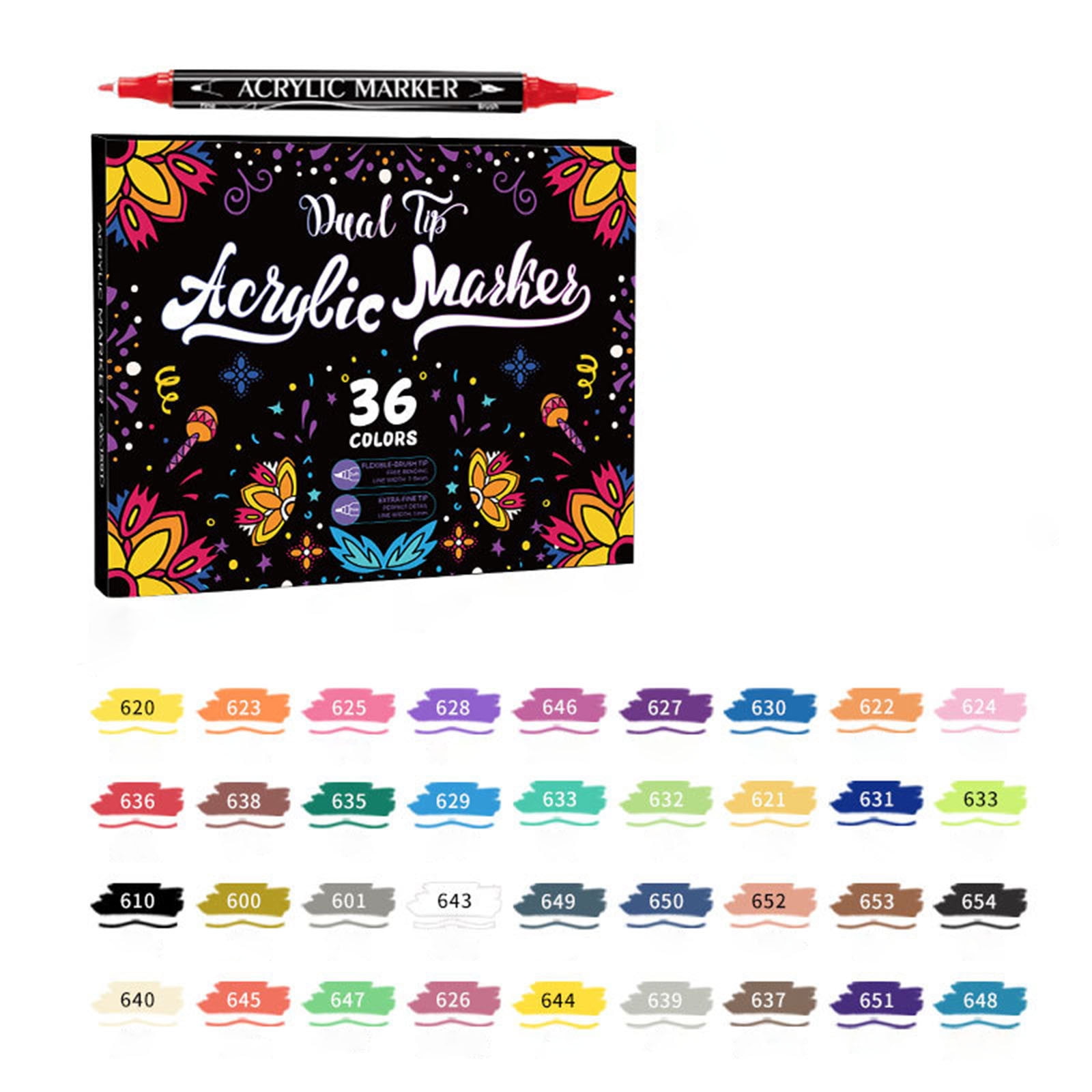 Tarmeek Acrylic Nail Art Pen Set 36 pc Professional Fine Tip Manicure DIY Design Tools for Beginners and Salon Use Easy to Use Nail Polish Marker Drawing Kit