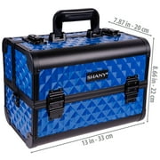 SHANY Premier Fantasy Professional Makeup Train Case Cosmetic Box Portable Makeup Case Organizer Jewelry storage with Locks , 3 Trays ,Makeup Brush Holder and Cosmetics Mirror - Divine Blue