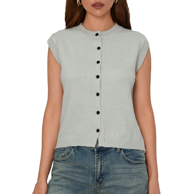 Gupgi Knitted Tank Tops for Women Sleeveless Sweaters Casual Summer Button Front Basic Ribbed Vest