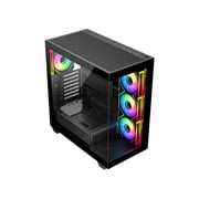 DIYPC ARGB-N6-BK Black Dual USB3.0/ 1 xType C Tempered Glass ATX Gaming Computer Case w/ Dual Tempered Glass Panel and 4 x ARGB PWM Fans (Pre-Installed). Support BTF Back Plug MB
