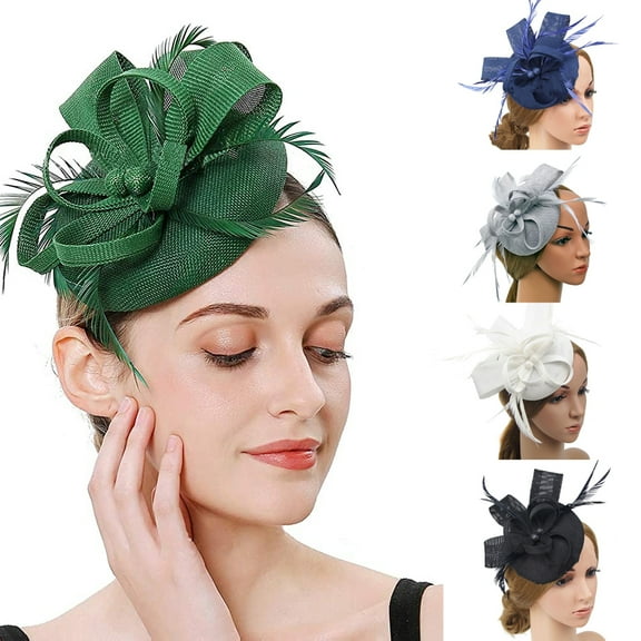 Cheers.US Women Faux Feather Fascinator Hat Net Yarn Hat Shape Bow Mesh Mini Beret Hat Wedding Bridal Birdcage Hat Headdress