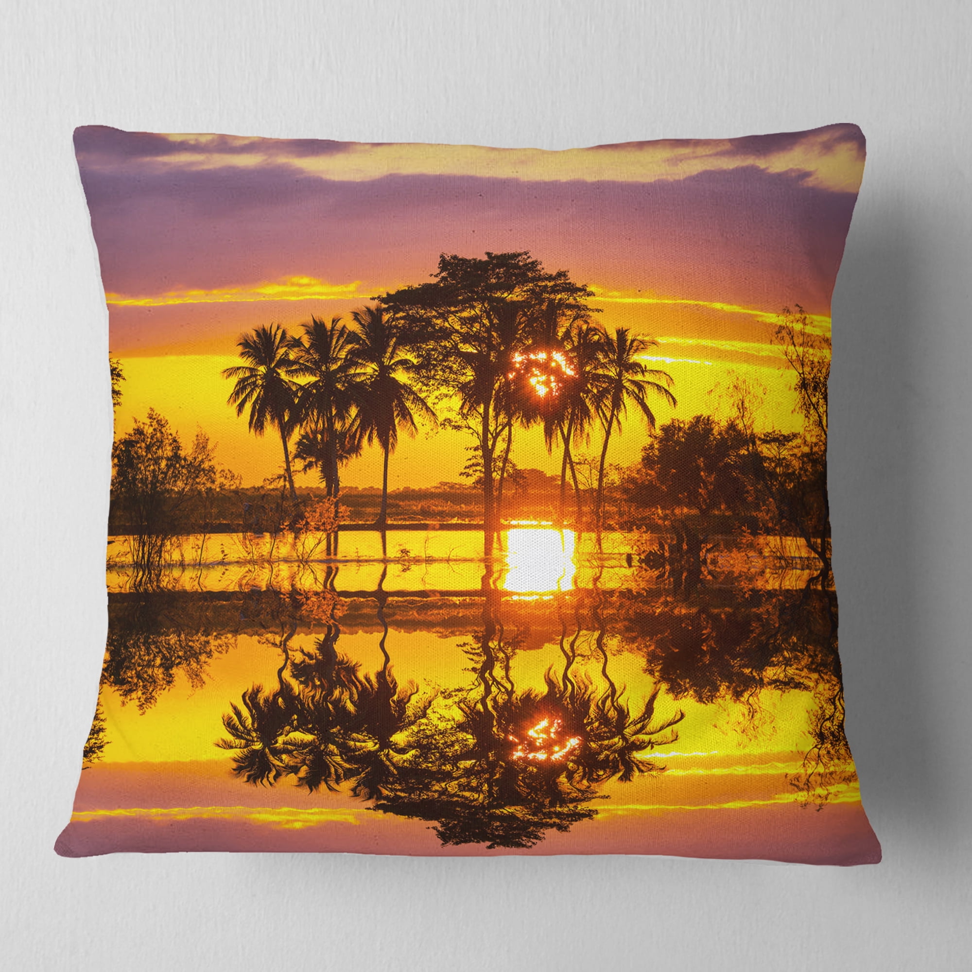 Designart Trees Mirrored in Flooded Waters - Landscape Wall Throw Pillow - 16x16