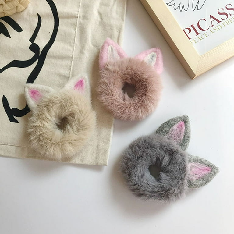 Linaichen Cat Ear Hair Ties Hair Bow Headband Elastic Faux Bowknot Accessories Ties Ring Holder Ponytail Ribbon Rope Band Cat Fur Animal Ears Bunny