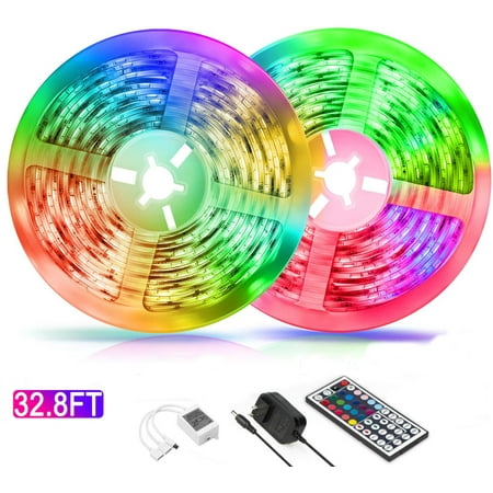 

[32.8ft /10m] RGB LED Strip Lights Color Changing Light Strip with Remote 300LEDs Bright LED Lights DIY Color Options Tape Lights with ETL Listed Adapter for Bedroom Ceiling Under Cabinet