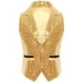 thumbnail image 3 of TiaoBug Boys Sequin Vest Sleeveless Sparkly Slim Fit V-neck Waistcoat Stage Performance Hip-Hop Jazz Dance Top Gold 8, 3 of 4