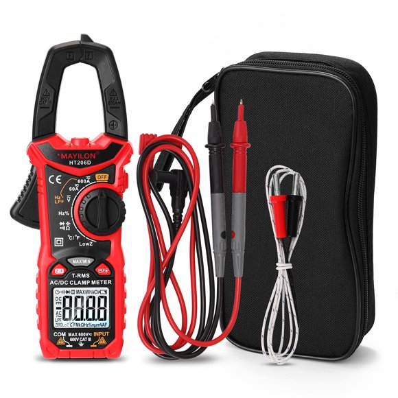 MAYILON High-Precision Digital Clamp Meter for AC/DC Voltage & Current, Resistance Measurement - Red HT206D Model, No Battery Included