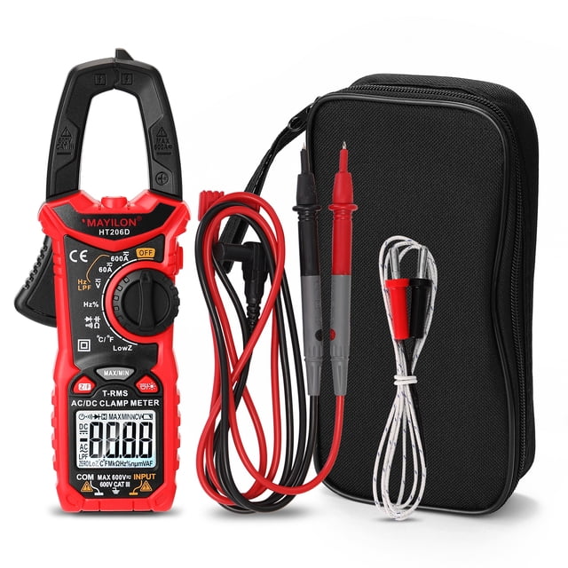MAYILON High-Precision Digital Clamp Meter for AC/DC Voltage & Current, Resistance Measurement - Red HT206D Model, No Battery Included