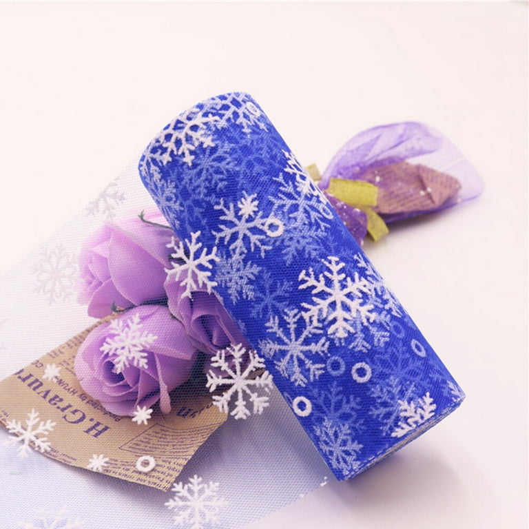 15cm 10Yards Christmas Snowflake Tulle Roll Glittering Organza Gauze Snowflake Ribbon for Christmas Decoration Gift Wrapping Party Decoration (Dark