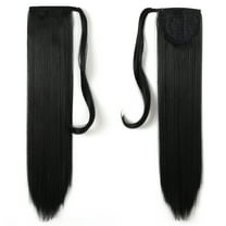 24" Straight Wrap Around Ponytail Extension for Women. Premium Synthetic Fiber 120g-130g (1B# Off Black)