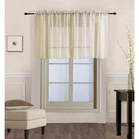 18 Inch Valance - (V16) BEIGE IVORY 1PC Elegant Straight Sheer Rod Pocket Swag Waterfall Valance, 55