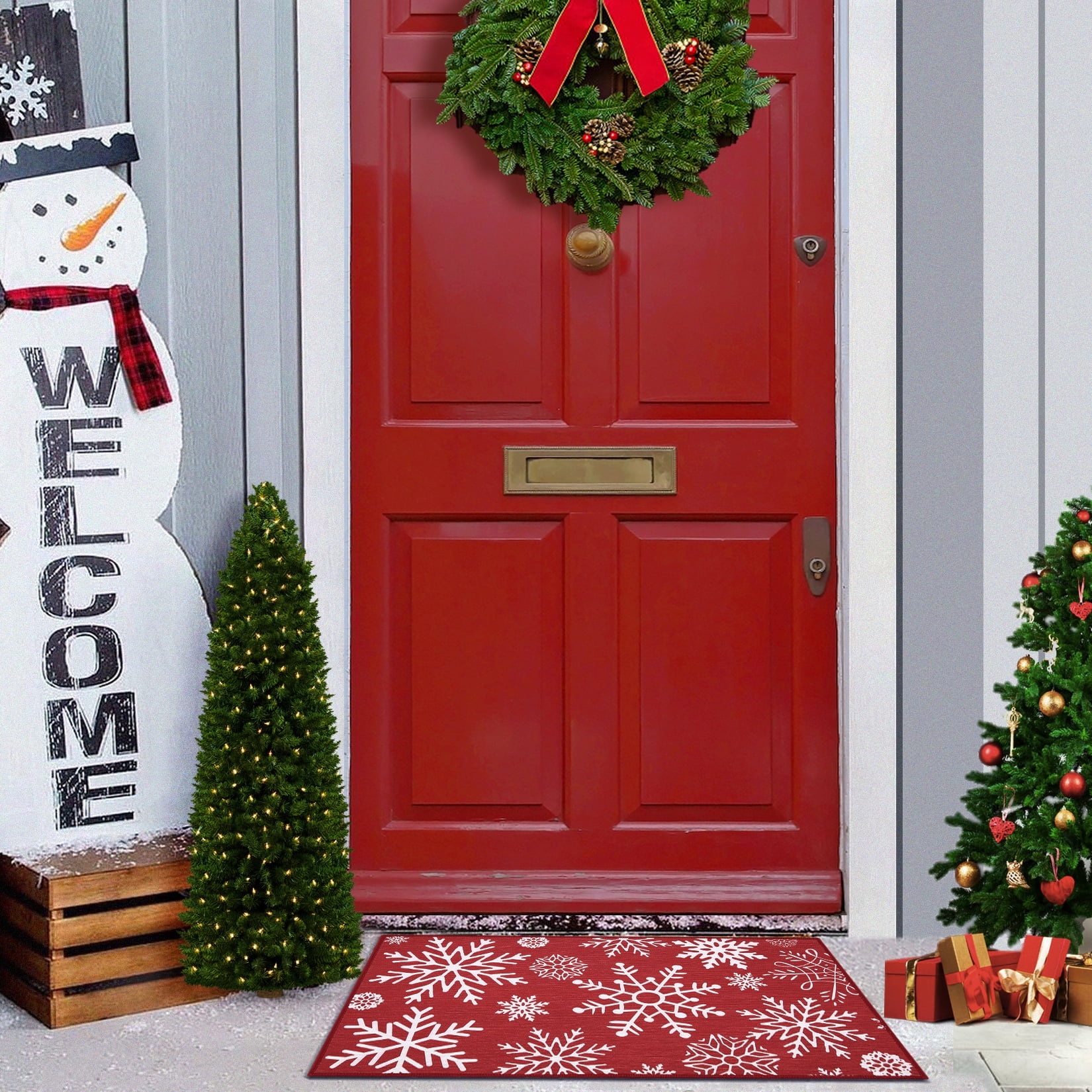 ANNAMALL Indoor Doormat, Christmas Trees Snow Winter Festival Red White  Floor Mat Front Doormat Non Slip Low-Profile Soft Door Rugs for Entry, High  Traffic Area…