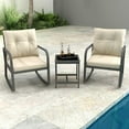 thumbnail image 3 of Wallowsun 3 Pieces Patio Bistro Set Outdoor Rocking Chair w Cushion for Yard Garden Poolside (Off-white), 3 of 7