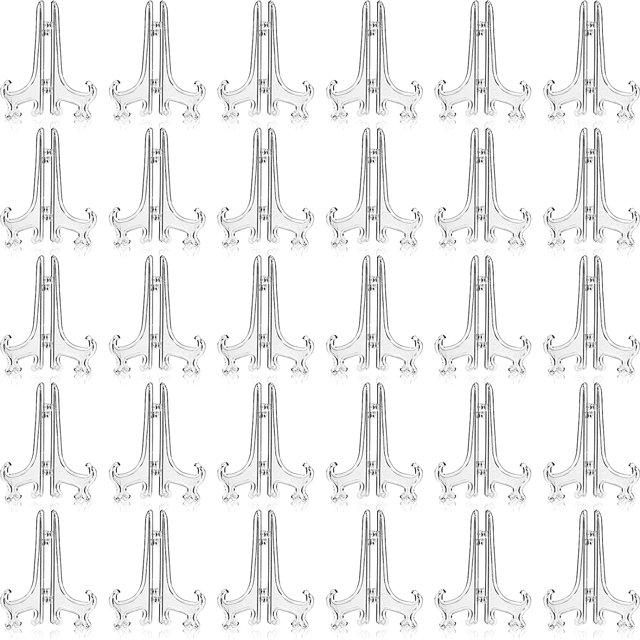 30 Pieces Clear Plastic Plate Stand Holder 4 Inches Clear Plastic Plate Stands Easel Plate Holder Display Stand Picture Display Holder for Game Cards Rugby Basketball Football Stars Cards