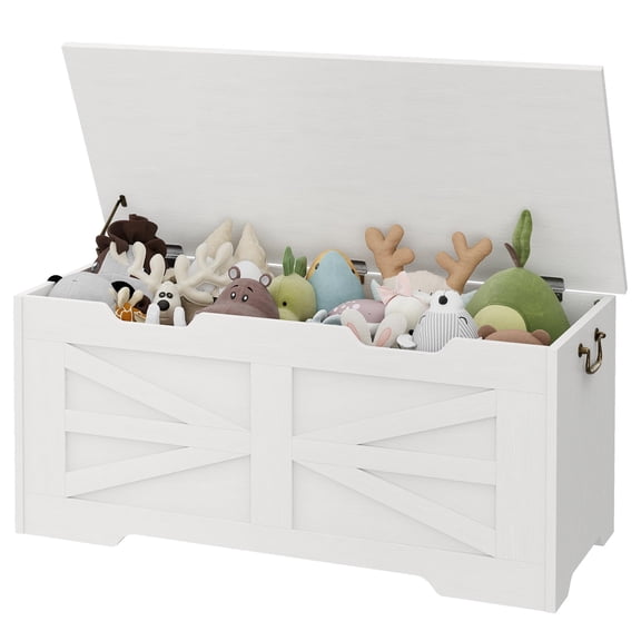 Kojooin Toy Storage Box with Lid, Wooden Toy Organizer, Unisex, with Safety Hinges, Entryway Storage Bench, 350 Lbs Load Capacity, Suitable for Living Room and Playroom