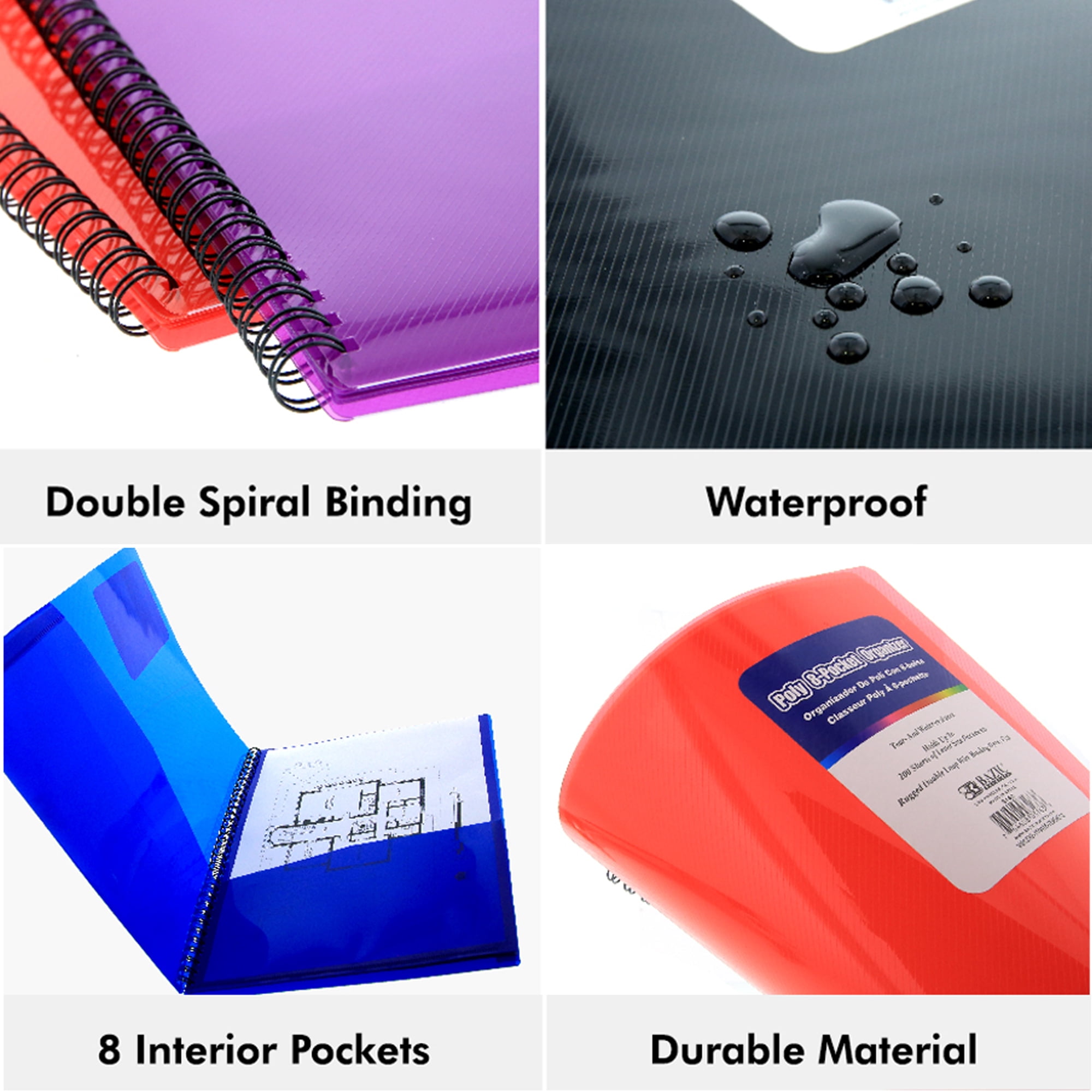 BAZIC 8 Pockets Poly Folder Portfolio Document Folders, 6-Pack