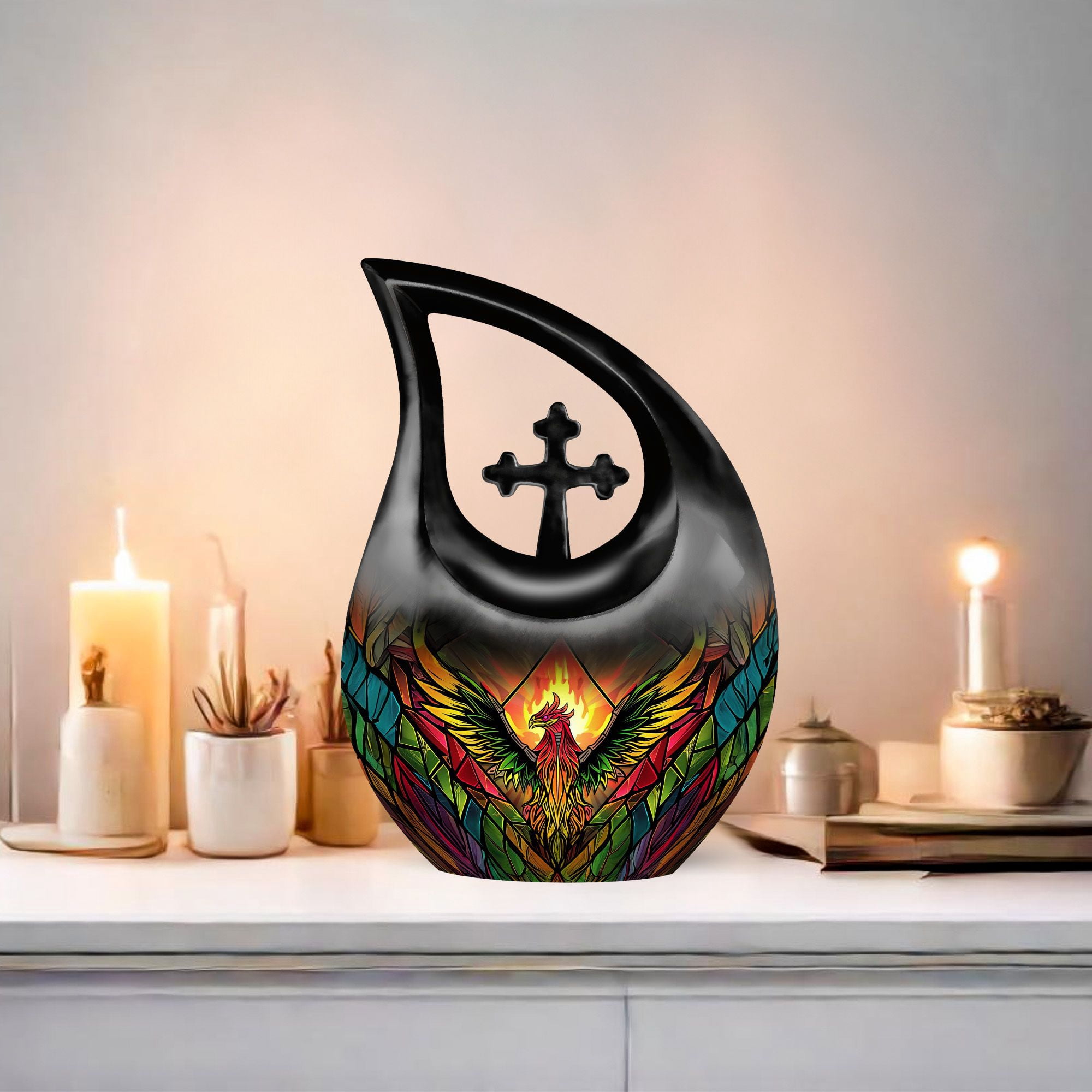MUKTIVE Colorful Phoenix Burial Urns for Human Ashes Remains, Funeral Urns for Human Ashes Adult Male & Female Cremation, Holds 180 Cubic, Combo Sets Urn for Mom (1 Large 10 ", 4 Keepsake 3 ")