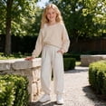 thumbnail image 6 of newwalpole Girls Cropped Sweatshirt Off Shoulder Long Sleeve Casual Crop Top | Cute Loose Fit Pullover Solid Color Y2K Trendy Shirt for Daily School Wear(Beige,15-16 Years), 6 of 7