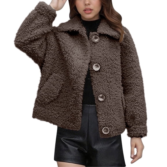 YueHuiYing Womens Fuzzy Jacket Button Down Coats Casual Winter Warm Outwear with Pockets