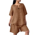thumbnail image 3 of UVEASISHA Plus Size Lounge Set for Women 2 Piece Short Sleeve T Shirts and Shorts Sets Cotton Linen Beach Vacation Outfits Brown L, 3 of 9