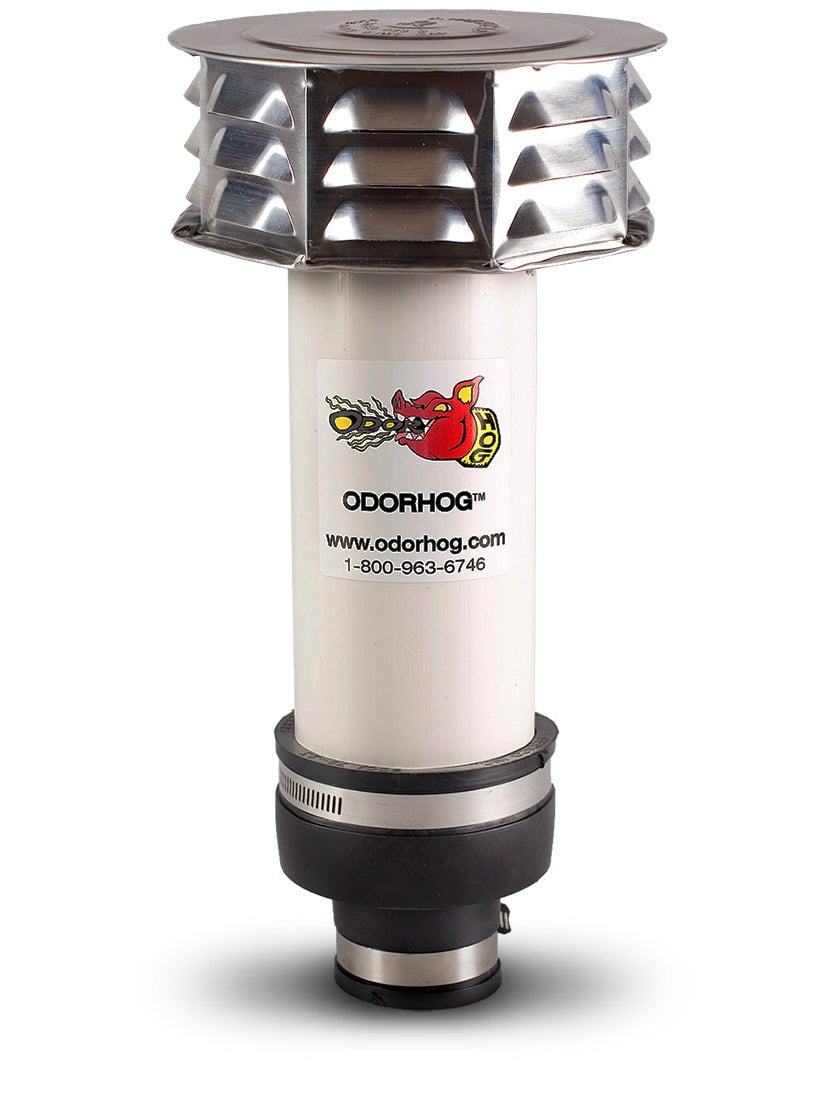 OdorHog Metal Cap, Clamp On Vent Stack Pipe Filter 1.5", PVC, Removes