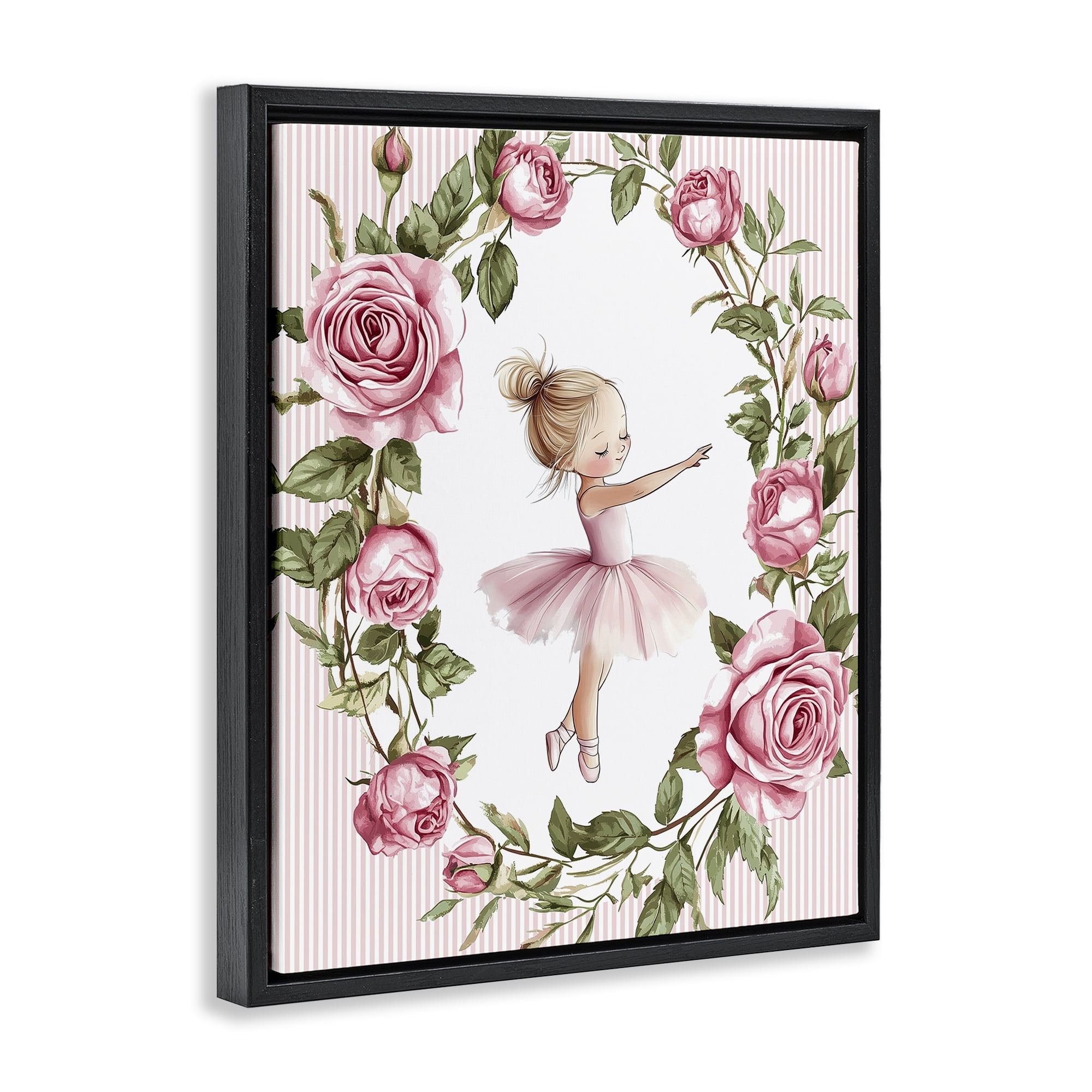 Stupell Industries Little Rose Dance Ballerina Black Framed Floater Canvas Wall Art, design by Christine Simpson Art