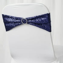Efavormart 5pc x  SEQUINED Spandex Chair Sash for Wedding Events Decor Chair Bow Sash Party Decoration Supplies - Navy Blue