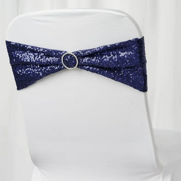 Efavormart 5pc x  SEQUINED Spandex Chair Sash for Wedding Events Decor Chair Bow Sash Party Decoration Supplies - Navy Blue