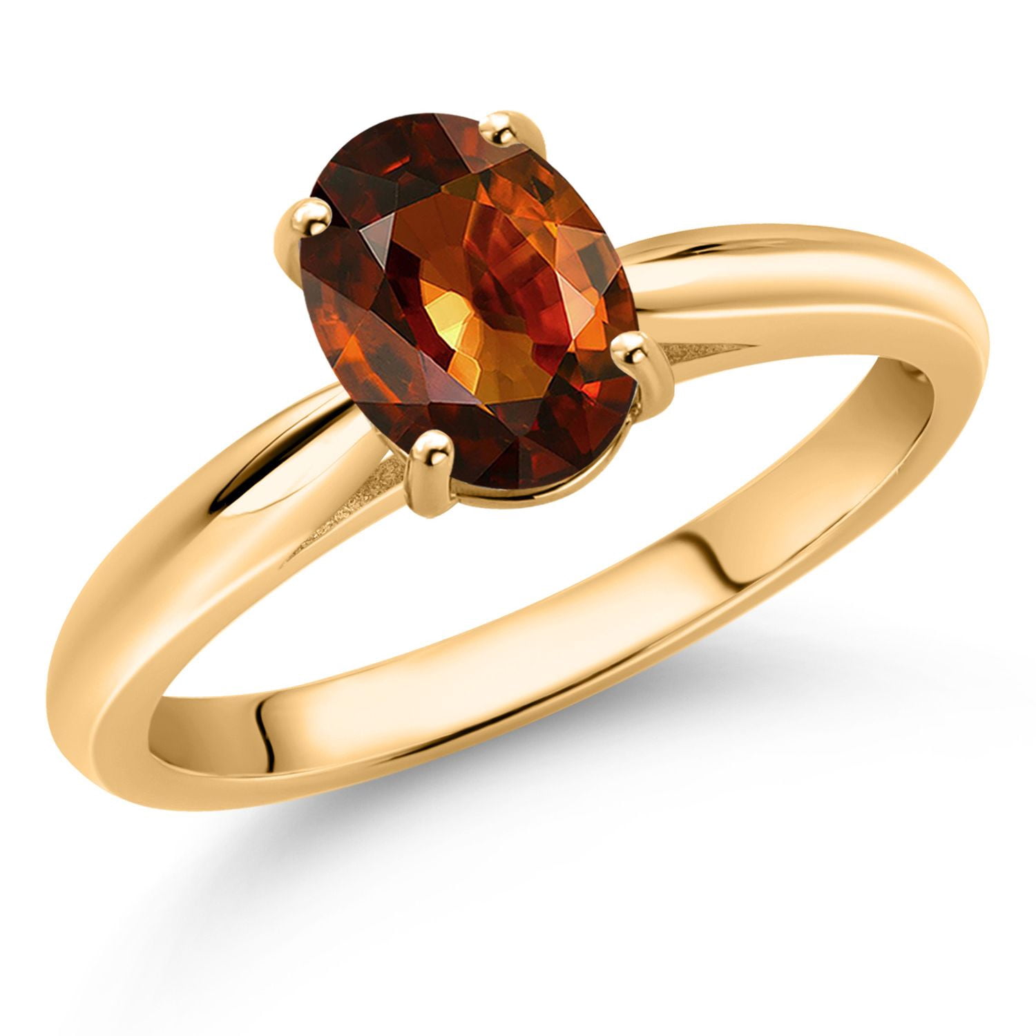 Gem Stone King 10K Yellow Gold Brown Zircon Solitaire Engagement Ring for Women (1.92 Cttw, Oval 8X6MM, Gemstone December Birthstone, Available in Size 5, 6, 7, 8, 9)