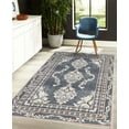thumbnail image 4 of Bohemian Decorative Rug, Vintage Damask of Swirling Floral Motifs Boho Art Ethnic Forms and Shapes, Quality Carpet for Bedroom Dorm and Living Room, 6 Sizes, Navy Blue Off White, by Ambesonne, 4 of 4