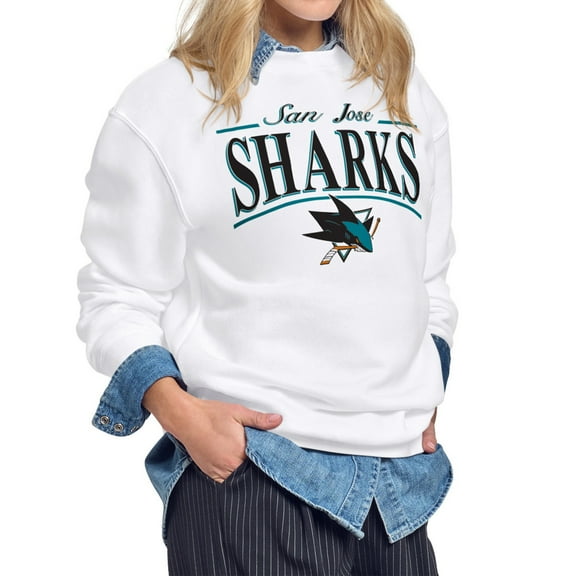 Women's Starter White San Jose Sharks Arch Stripe Fleece Sweatshirt