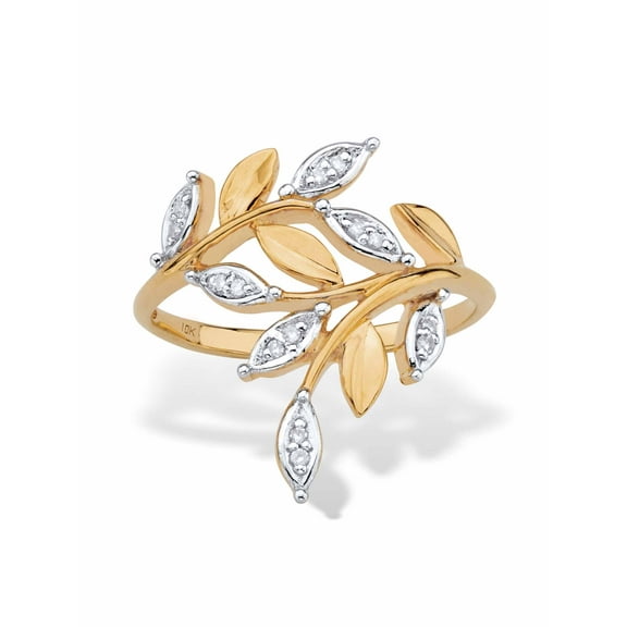 PalmBeach Jewelry Diamond Accent Marquise-Shaped Bypass Leaf Ring in Solid 10k Yellow Gold