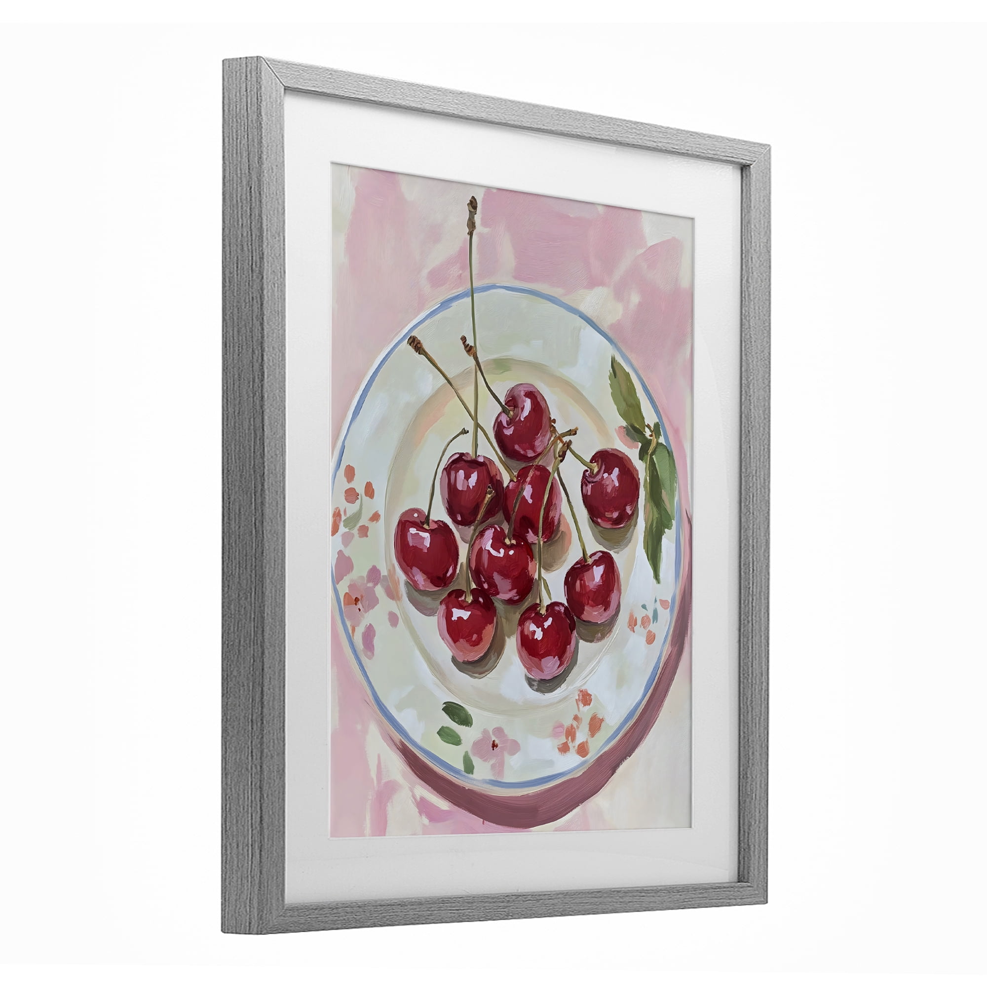 Stupell Industries Plate of Summer Cherries Gray Framed Print Under Glass, design by The Prints Vibe