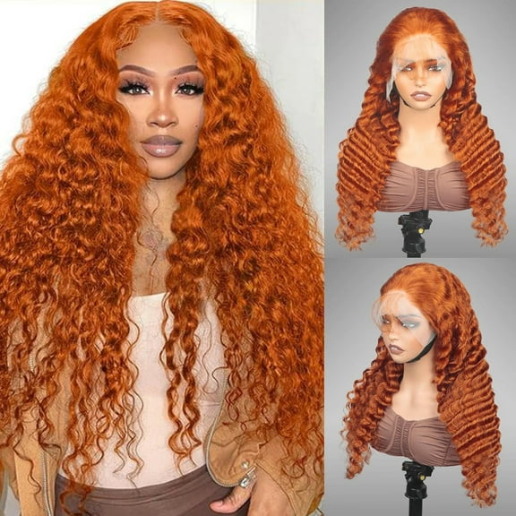 Ginger Wig Human Hair 13x6 Hd Transparent 350# Deep Curly Lace Frontal Wigs Ginger Deep Wave Wig Human Hair 180% Density Orange Deep Wave Frontal Wig For Women Pre Plucked With Baby Hair