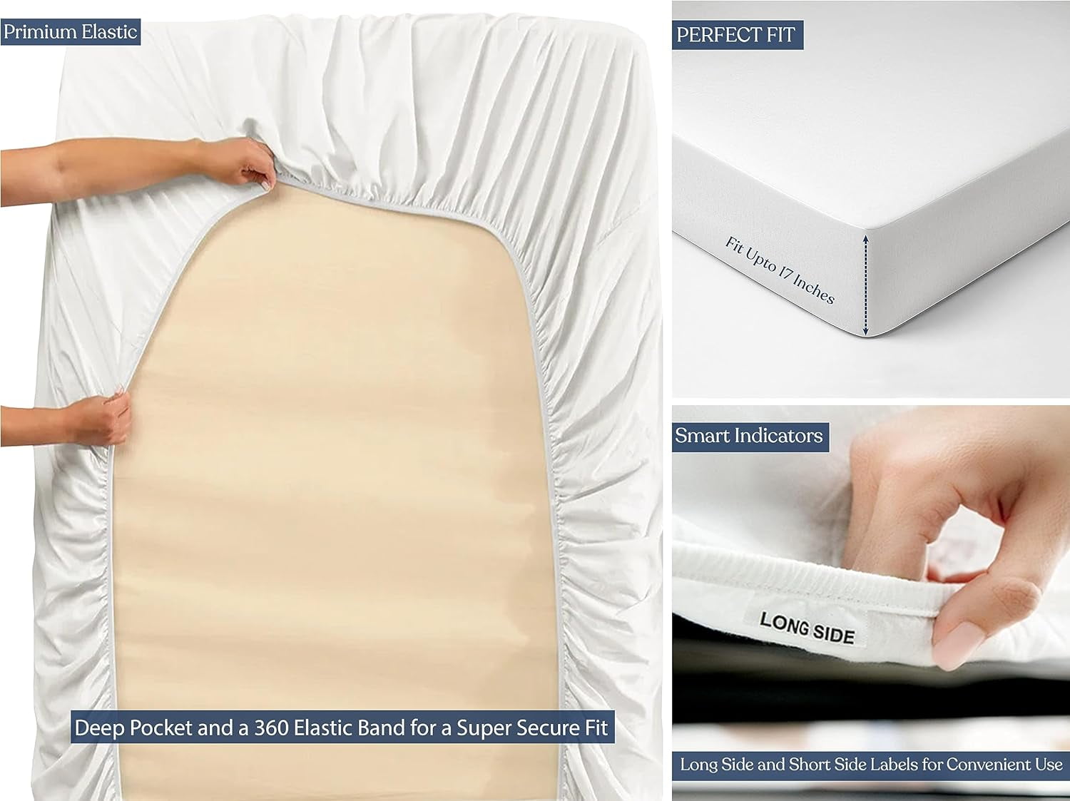 Delara GOTS Certified 100% Organic Cotton Full Fitted Sheet 54"x75", 400TC Long Staple, Ultra Soft, Breathable, 17" Deep Pocket, White