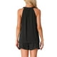 thumbnail image 3 of Conjuntos de lounge de 2 piezas INSPIRE CHIC para mujer, pijama con halter, top de cuello en V y pantalones cortos con bolsillos, atuendos sin mangas de verano, XS negro, 3 of 5