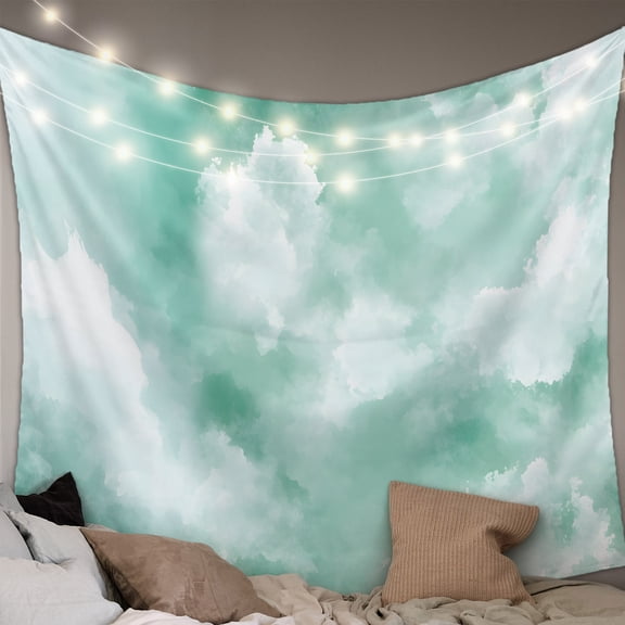 Green Sky Cloud Tapestry for Bedroom Wall Hanging Tapestry, Natural Landscape Scenery Ombre Ceiling Backdrop Tapestries Poster Blanket Wall Decor for Teens Room Living Room Dorm 51" x 59"