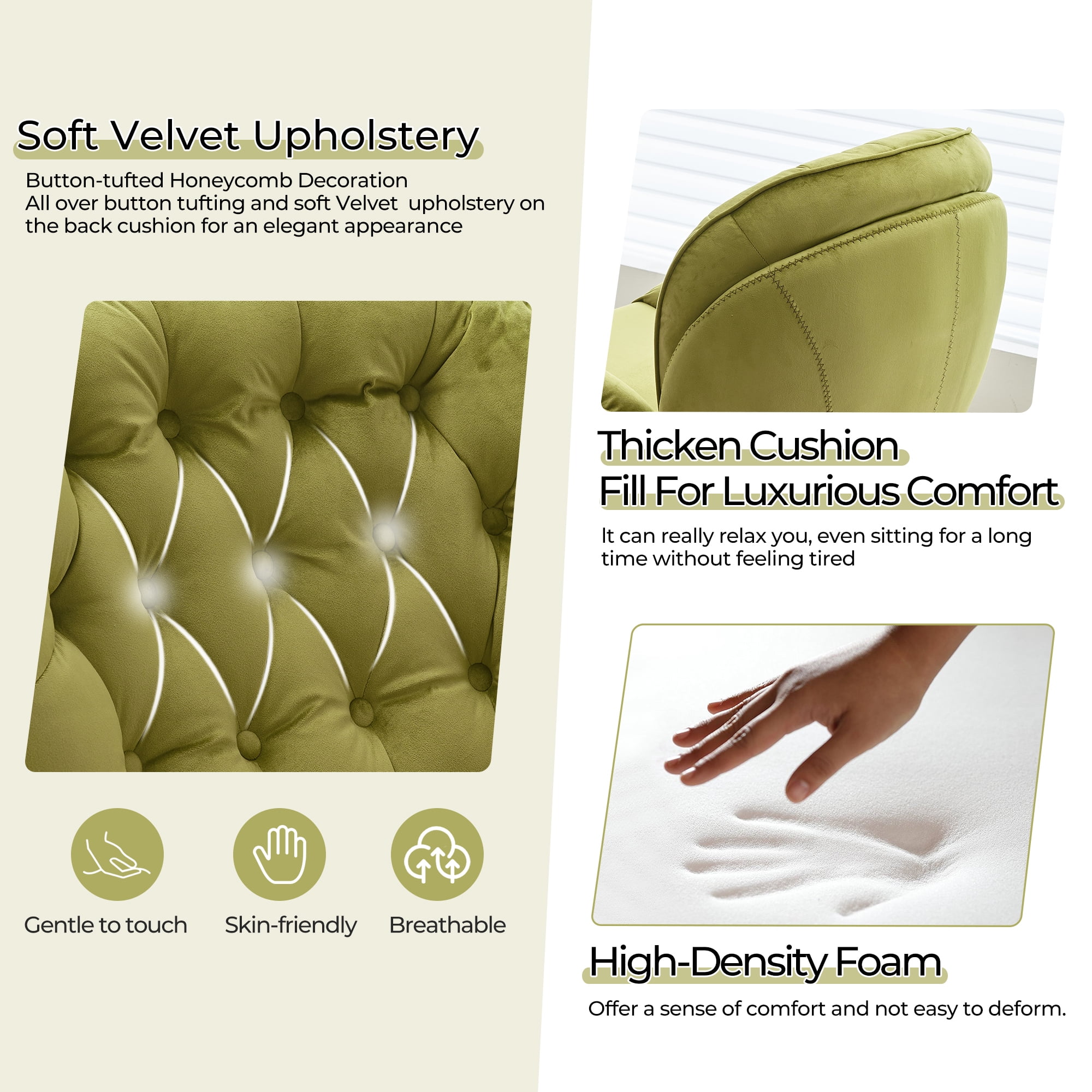Comfort Stretch Velvet Swivel Accent Chair with Ottoman Round Reading Chair with Foot Stool Set Apple Green