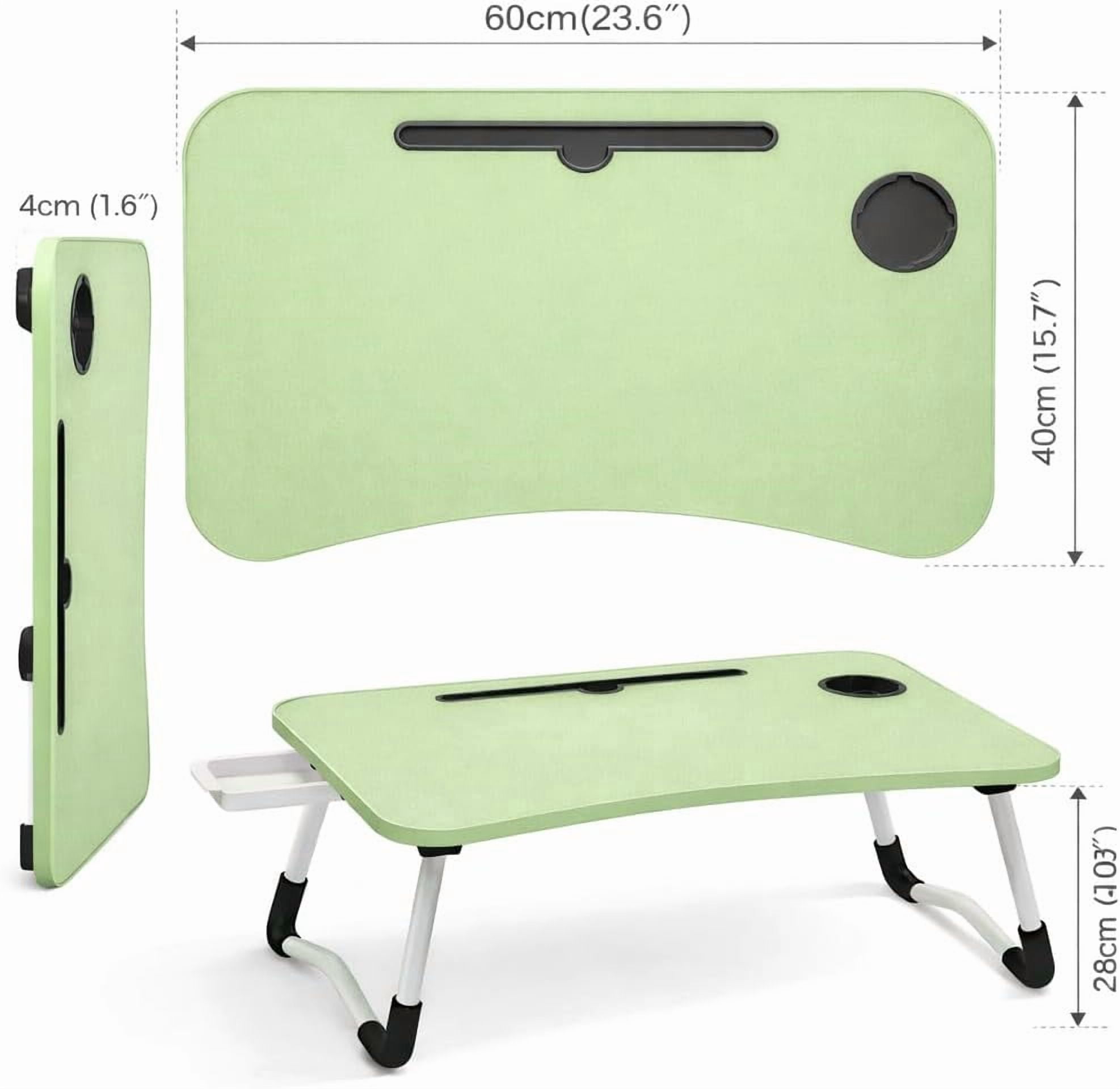 WSA Foldable Lap Desk with Drawer & Cup Holder, 23.6” Portable Laptop Bed Tray Table with Tablet Slot, Non-Slip Laptop Desk for Bed Couch Sofa, Working Writing Eating Breakfast (Green)