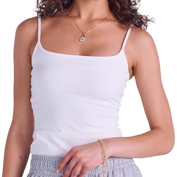 Arria Sleek Cami Tank Top Slim Fit Nylon Scoop Neck Basic Camisole (White, S)